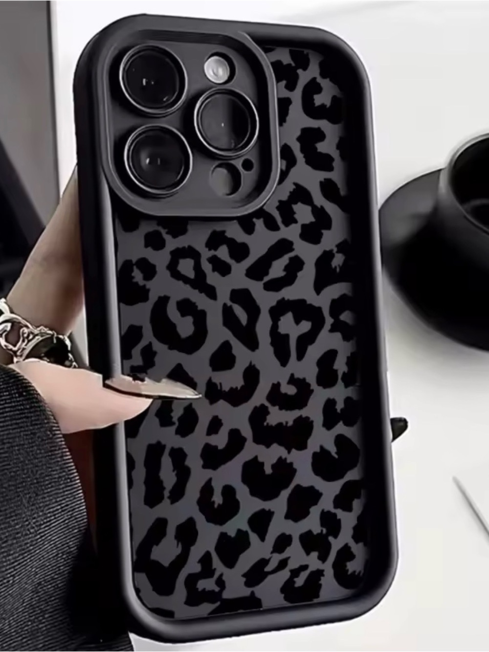 Black Leopard Print Protective Phone Case -